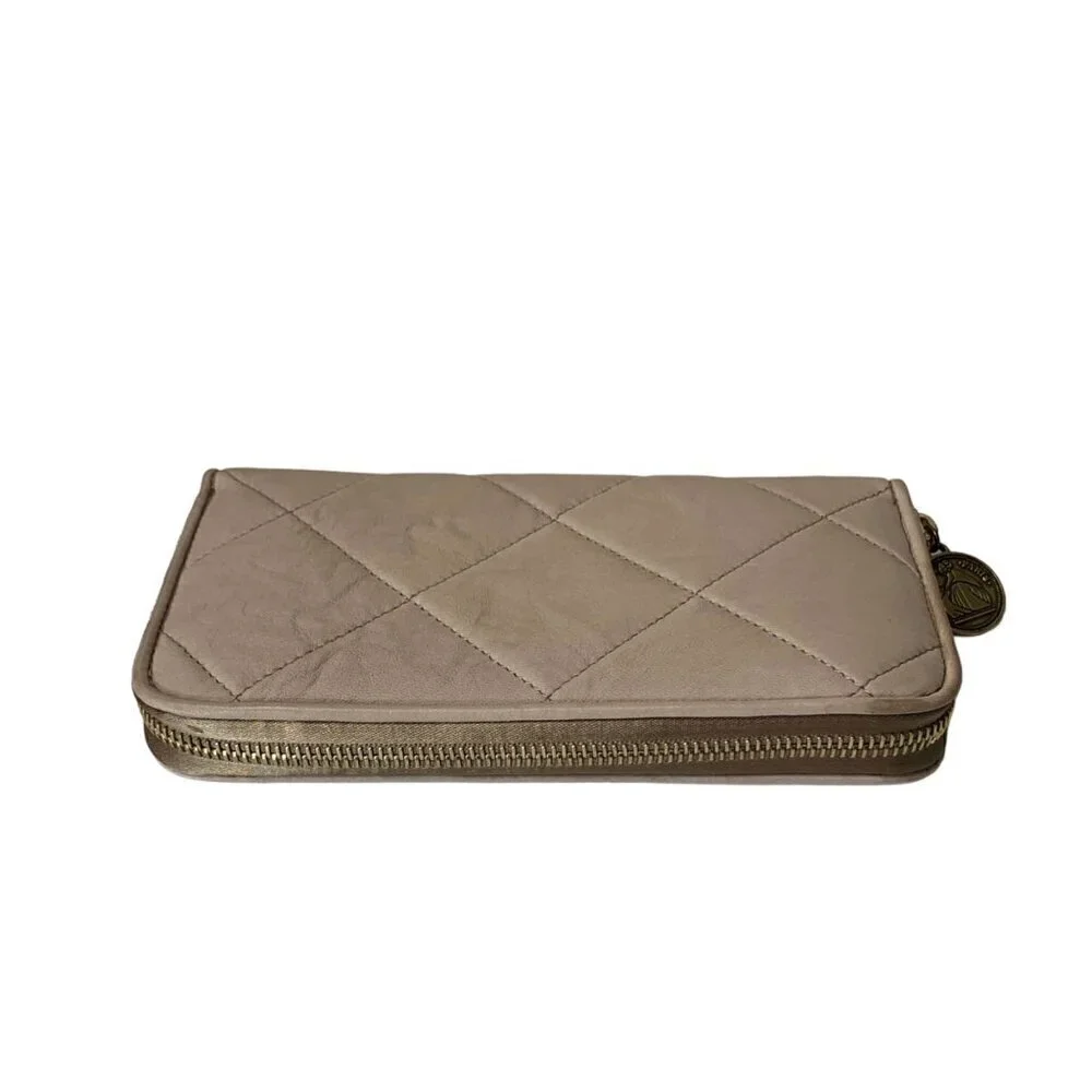 NWT LANVIN Amalia Large Zip Around Continental Wallet Tan Leather Quilted Cards